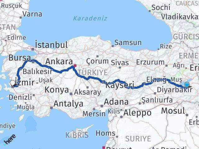 Van Gevaş İzmir Arası Kaç Km - Yol Haritası