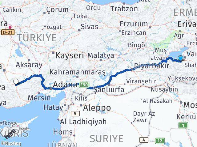 Van Gevaş Karaman Arası Kaç Km - Yol Haritası