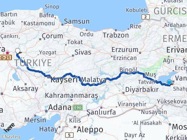 Van Gevaş Kırıkkale Arası Kaç Km - Yol Haritası