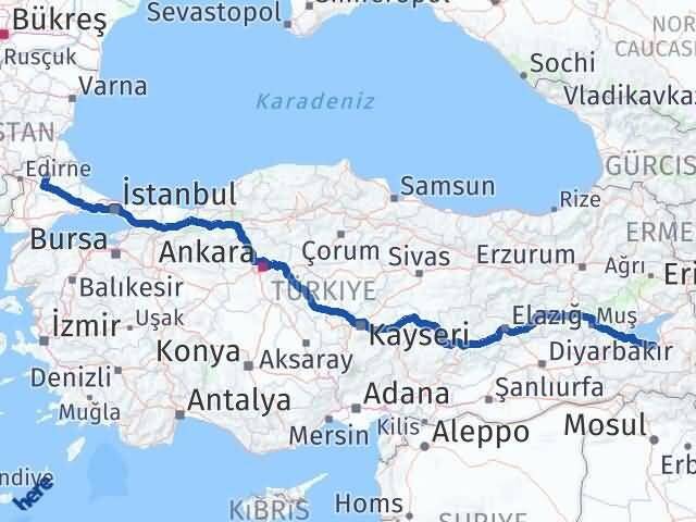 Van Gevaş Kırklareli Arası Kaç Km - Yol Haritası