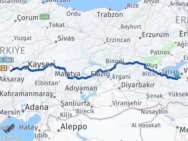 Van Gevaş Nevşehir Arası Kaç Km - Yol Haritası