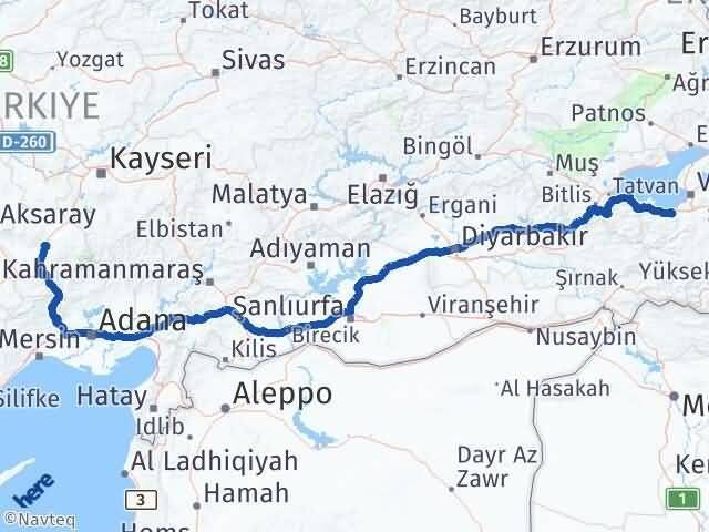 Van Gevaş Niğde Arası Kaç Km - Yol Haritası