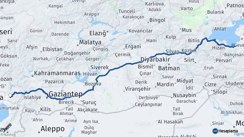 Van Gevaş Osmaniye Arası Kaç Km - Yol Haritası