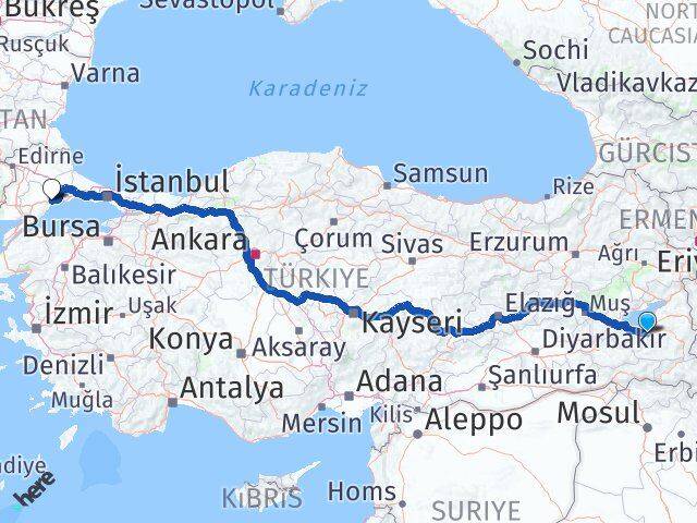 Van Gevaş Tekirdağ Arası Kaç Km - Yol Haritası