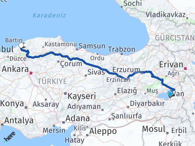 Van Gökçebey Zonguldak Arası Kaç Km - Yol Haritası