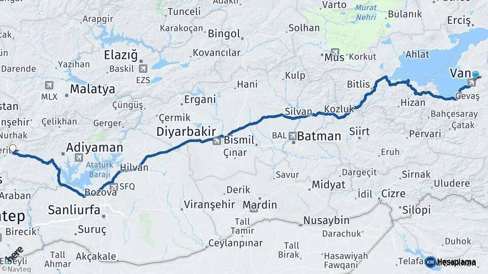 Van Gölbaşı Adıyaman Arası Kaç Km - Yol Haritası