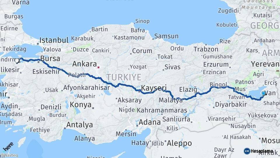 Van Gönen Balıkesir Arası Kaç Km - Yol Haritası