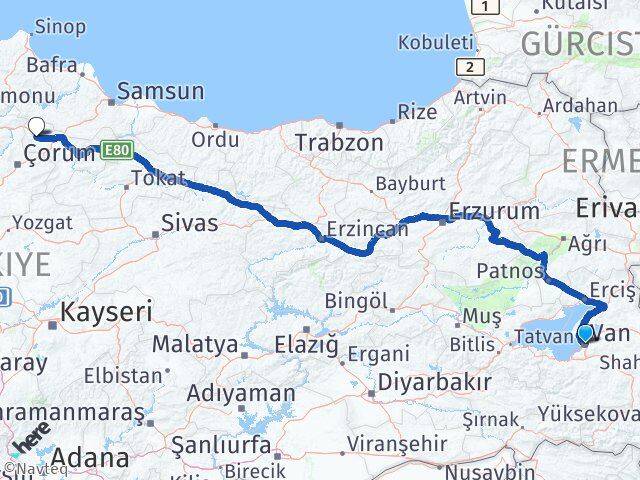 Van Gümüşhacıköy Amasya Arası Kaç Km - Yol Haritası