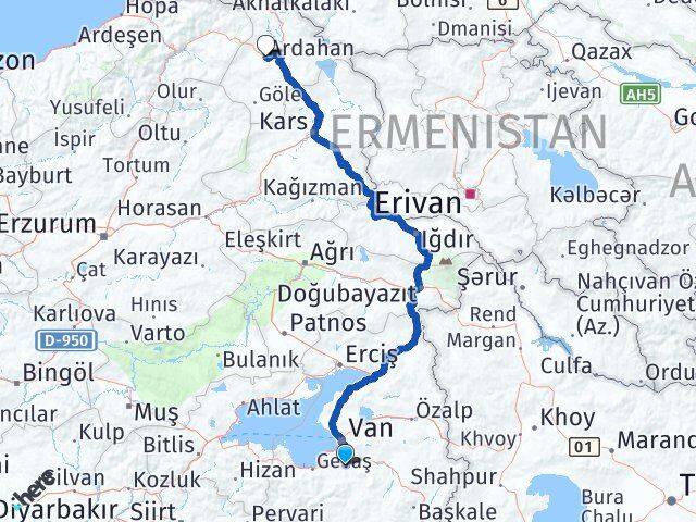 Van Gürpınar Ardahan Arası Kaç Km - Yol Haritası