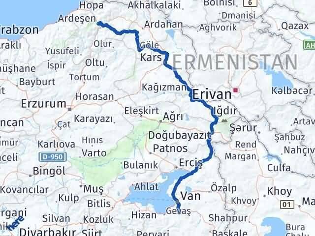 Van Gürpınar Artvin Arası Kaç Km - Yol Haritası
