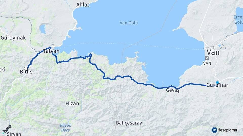 Van Gürpınar Bitlis Arası Kaç Km - Yol Haritası