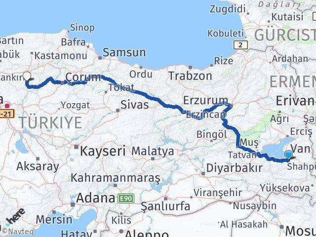 Van Gürpınar Çankırı Arası Kaç Km - Yol Haritası