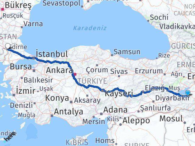 Van Gürpınar Edirne Arası Kaç Km - Yol Haritası