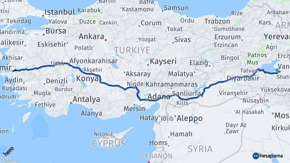 Van Gürpınar İzmir Arası Kaç Km - Yol Haritası