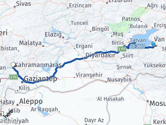 Van Gürpınar Kahramanmaraş Arası Kaç Km - Yol Haritası