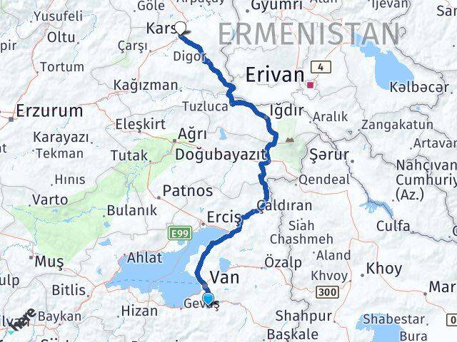 Van Gürpınar Kars Arası Kaç Km - Yol Haritası