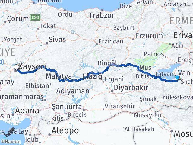 Van Gürpınar Kayseri Arası Kaç Km - Yol Haritası