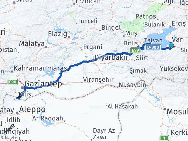 Van Gürpınar Kilis Arası Kaç Km - Yol Haritası