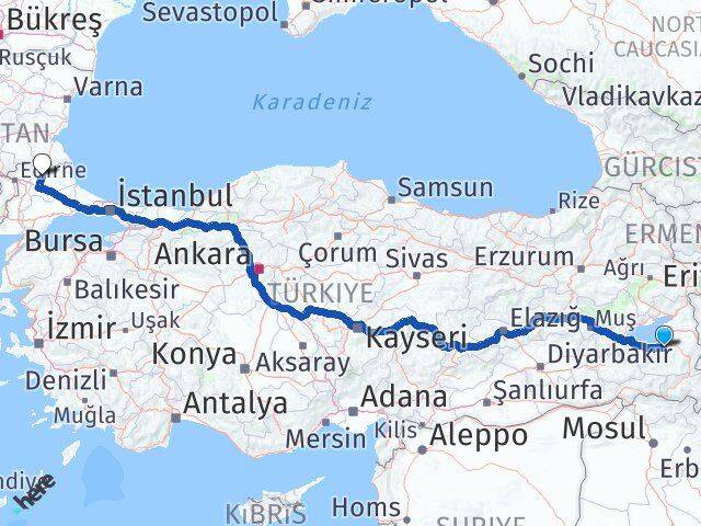 Van Gürpınar Kırklareli Arası Kaç Km - Yol Haritası