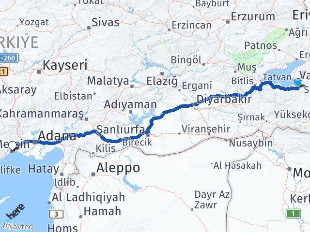 Van Gürpınar Mersin Arası Kaç Km - Yol Haritası