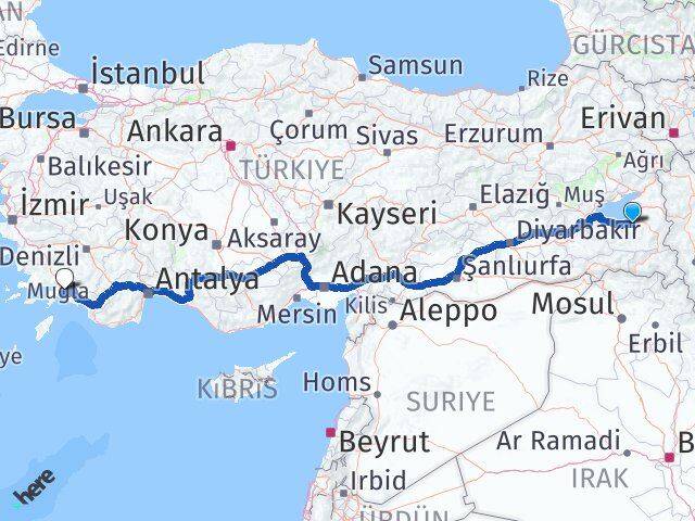 Van Gürpınar Muğla Arası Kaç Km - Yol Haritası