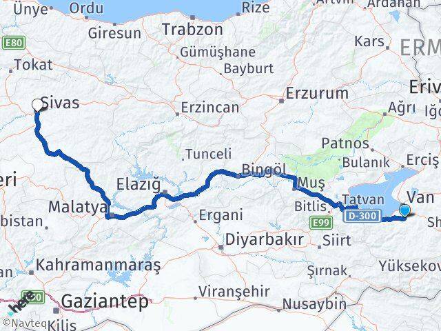 Van Gürpınar Sivas Arası Kaç Km - Yol Haritası