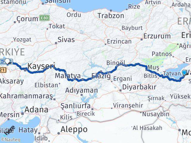 Van Hacıbektaş Nevşehir Arası Kaç Km - Yol Haritası