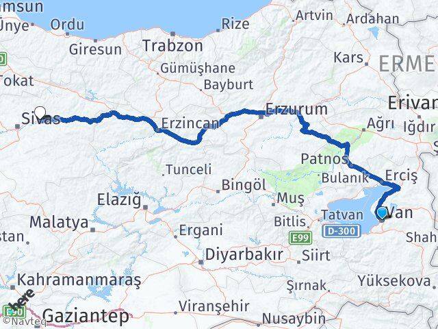 Van Hafik Sivas Arası Kaç Km - Yol Haritası