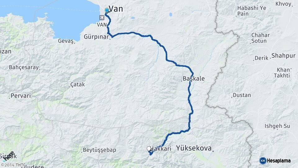 Van Hakkari Arası Kaç Km - Yol Haritası