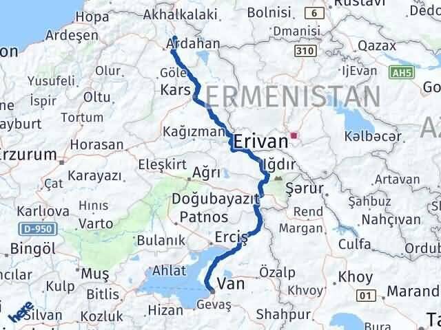 Van Hanak Ardahan Arası Kaç Km - Yol Haritası
