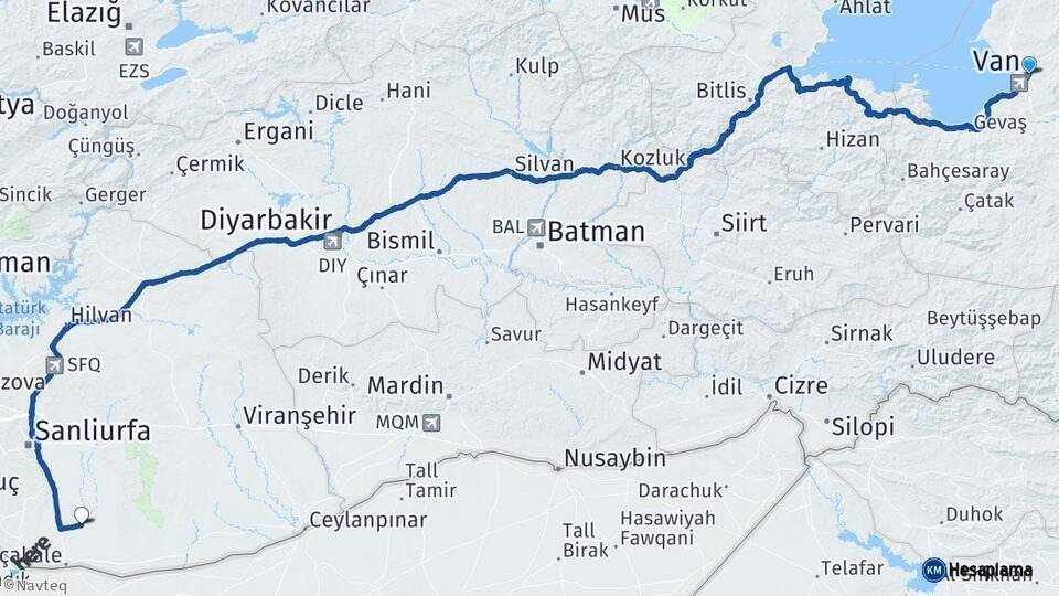 Van Harran Şanlıurfa Arası Kaç Km - Yol Haritası