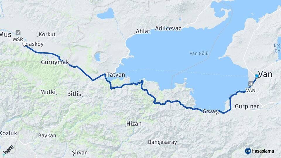 Van Hasköy Muş Arası Kaç Km - Yol Haritası