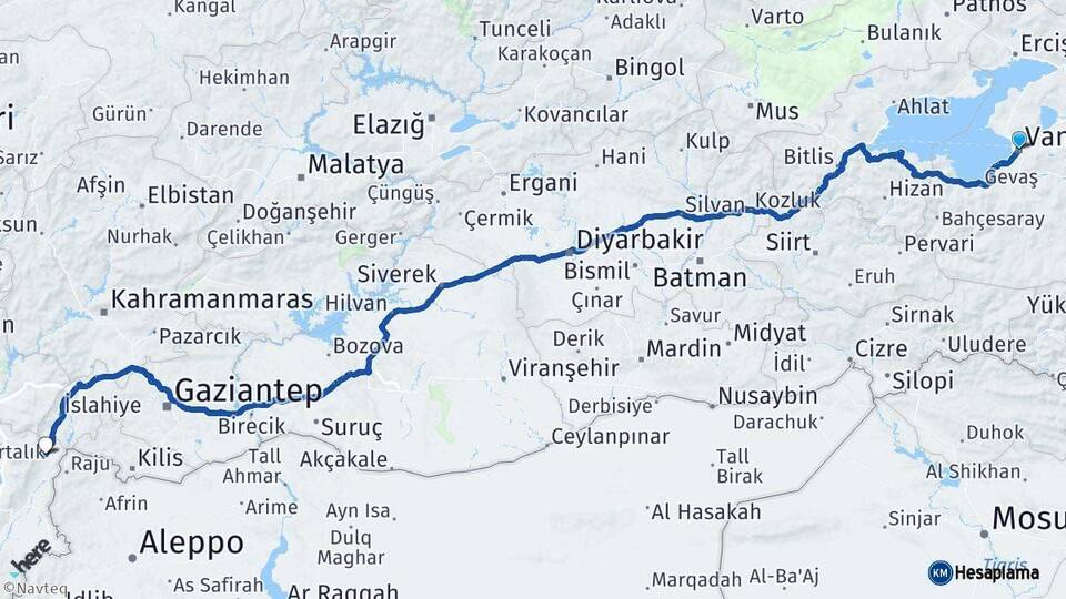 Van Hassa Hatay Arası Kaç Km - Yol Haritası