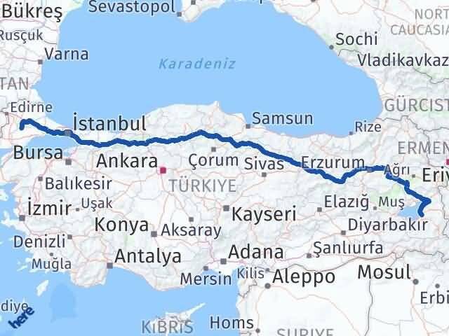 Van Hayrabolu Tekirdağ Arası Kaç Km - Yol Haritası