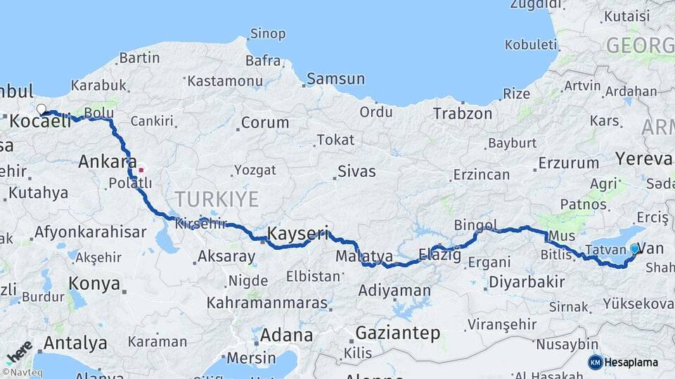 Van Hendek Sakarya Arası Kaç Km - Yol Haritası