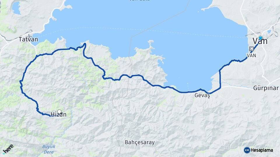 Van Hizan Bitlis Arası Kaç Km - Yol Haritası