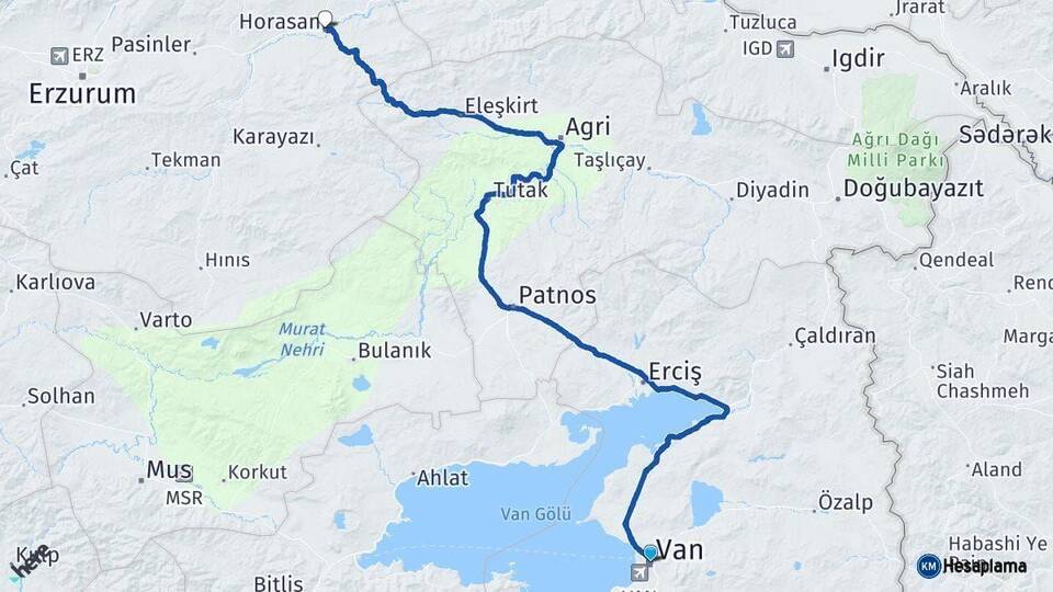 Van Horasan Erzurum Arası Kaç Km - Yol Haritası