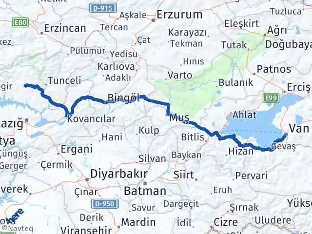 Van Hozat Tunceli Arası Kaç Km - Yol Haritası