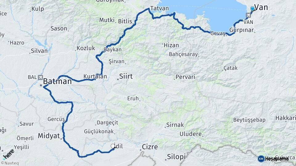 Van İdil Şırnak Arası Kaç Km - Yol Haritası