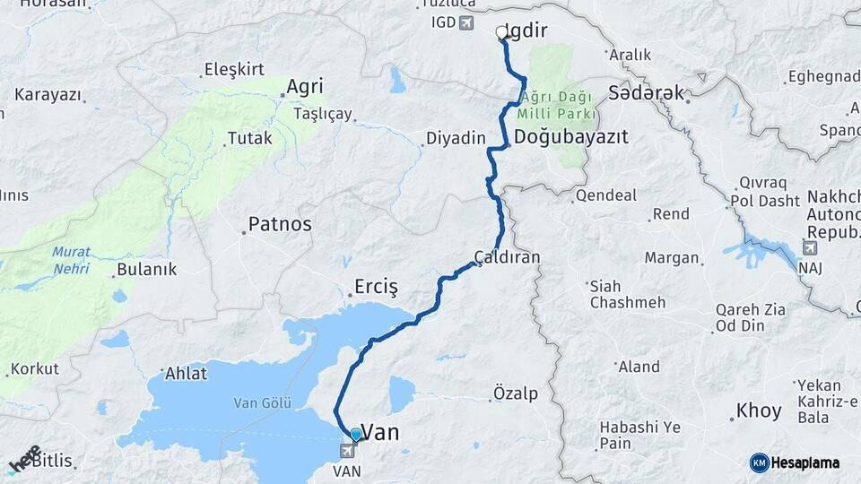 Van Iğdır Arası Kaç Km - Yol Haritası