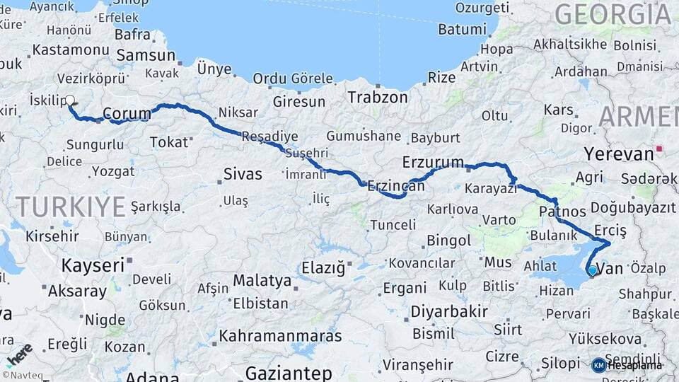 Van İskilip Çorum Arası Kaç Km - Yol Haritası