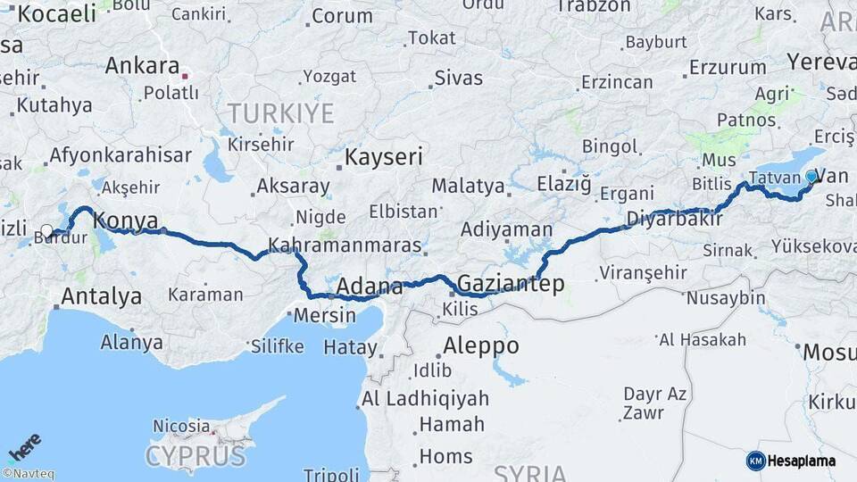Van Isparta Arası Kaç Km - Yol Haritası