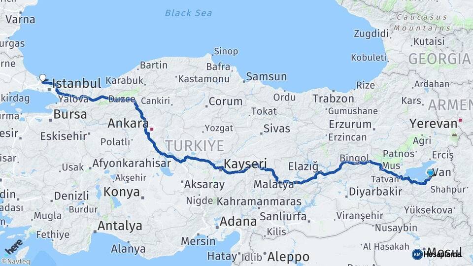 Van İstanbul Havalimanı Arası Kaç Km - Yol Haritası