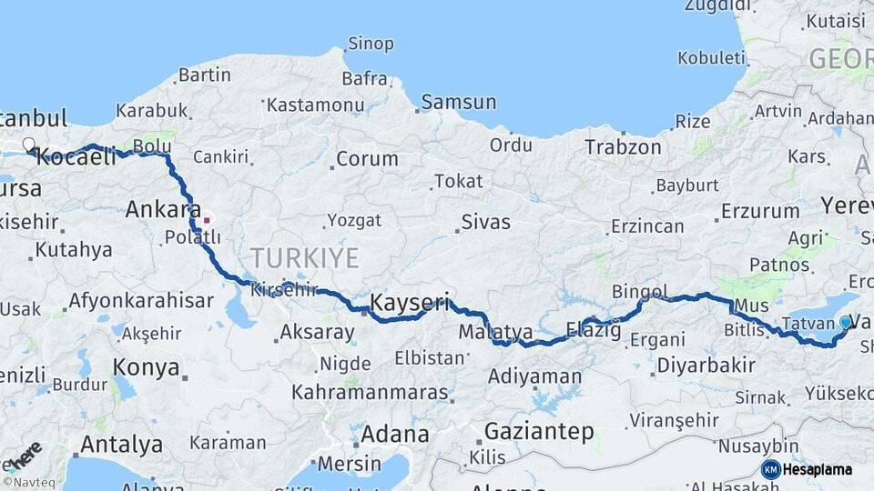 Van İzmit Kocaeli Arası Kaç Km - Yol Haritası