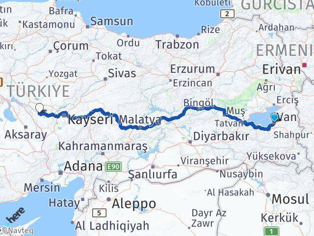 Van Kapadokya Havalimanı Arası Kaç Km - Yol Haritası