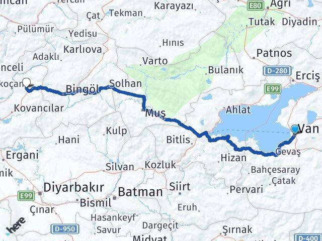 Van Karakoçan Elazığ Arası Kaç Km - Yol Haritası