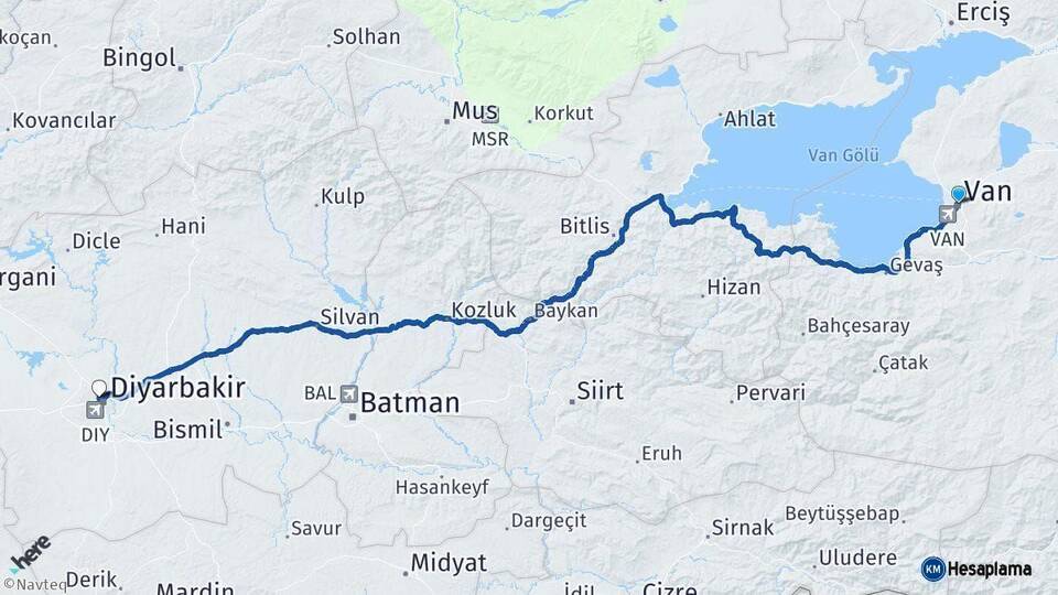 Van Kayapınar Diyarbakır Arası Kaç Km - Yol Haritası