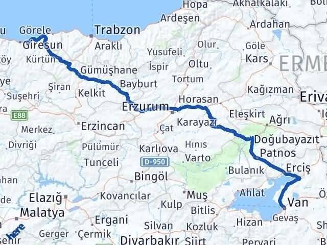 Van Keşap Giresun Arası Kaç Km - Yol Haritası