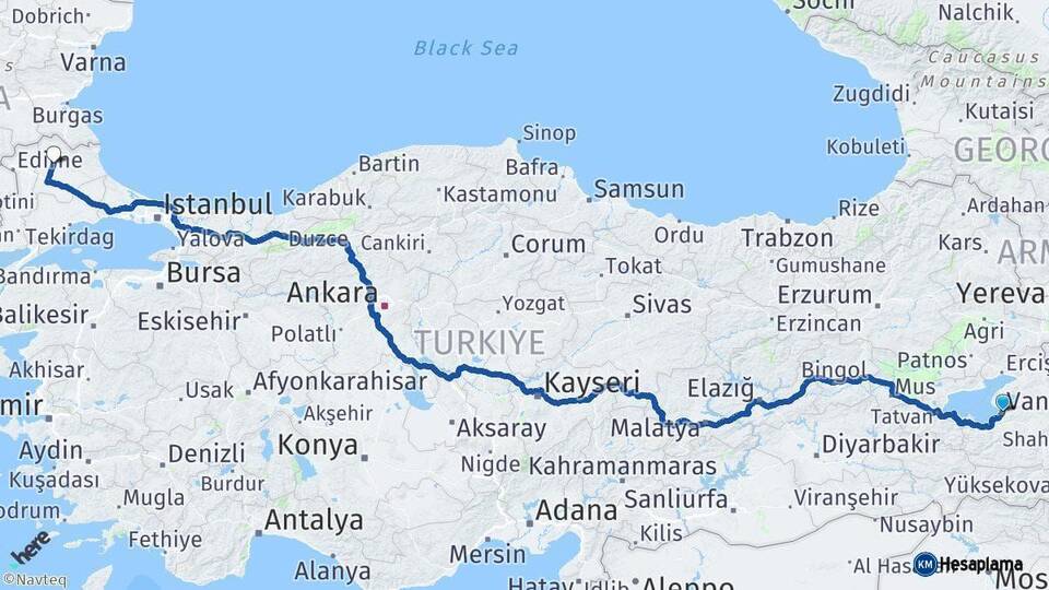 Van Kırklareli Arası Kaç Km - Yol Haritası