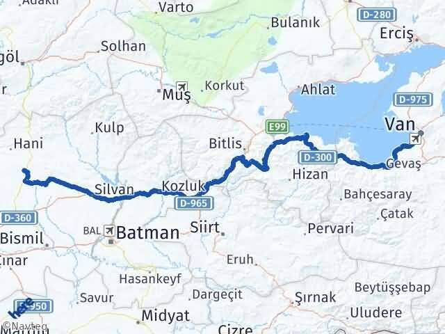 Van Kocaköy Diyarbakır Arası Kaç Km - Yol Haritası